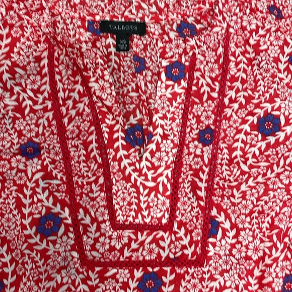 NWOT Talbots Smocked Shoulder Top Red Flowing Branches Long Sleeve XS - Picture 14 of 16